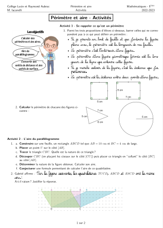 Miniature Fiche Activités Périmètres et aires