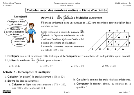 Miniature Fiche Activités Les nombres entiers