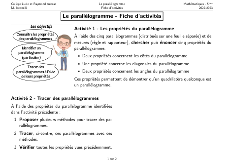 Miniature Fiche Activités Parallélogrammes