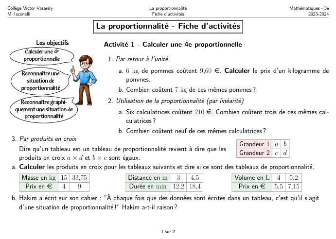 Miniature Fiche Activités Proportionnalité