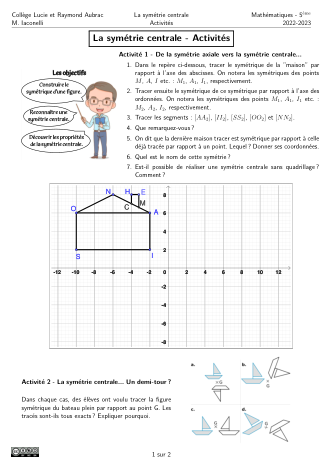 Miniature Fiche Activités Symétrie Centrale