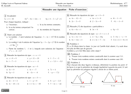 Miniature Fiche Exercices Équation