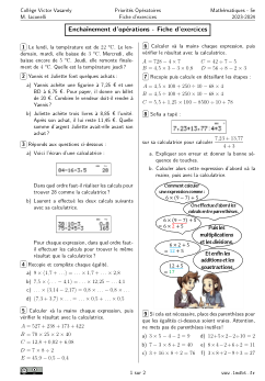 Miniature Fiche Exercices Enchainement des opérations