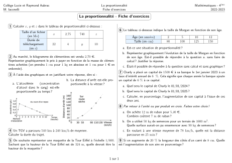 Miniature Fiche Exercices Proportionnalité