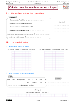 Miniature Fiche Leçon Les nombres entiers