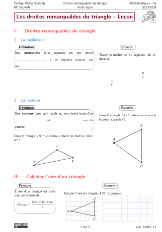 Miniature Fiche Exercices Droites remarquables du triangle