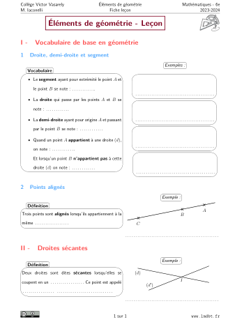 Miniature Fiche Leçon Éléments de géométrie