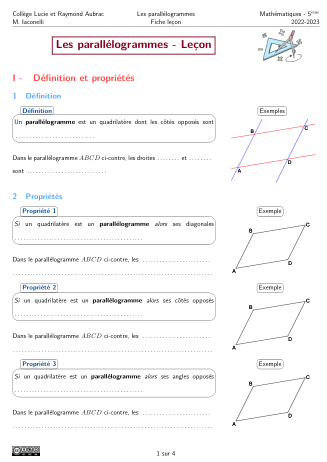 Miniature Fiche Leçon Parallélogrammes