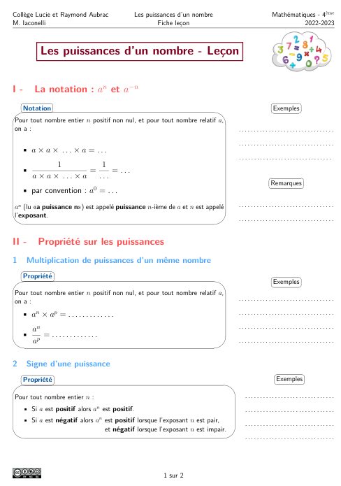 Miniature Fiche Leçon Puissance d'un nombre