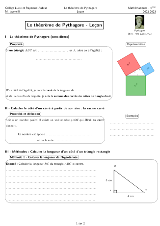 Miniature Fiche Leçon Nombres relatifs Additions et soustractions